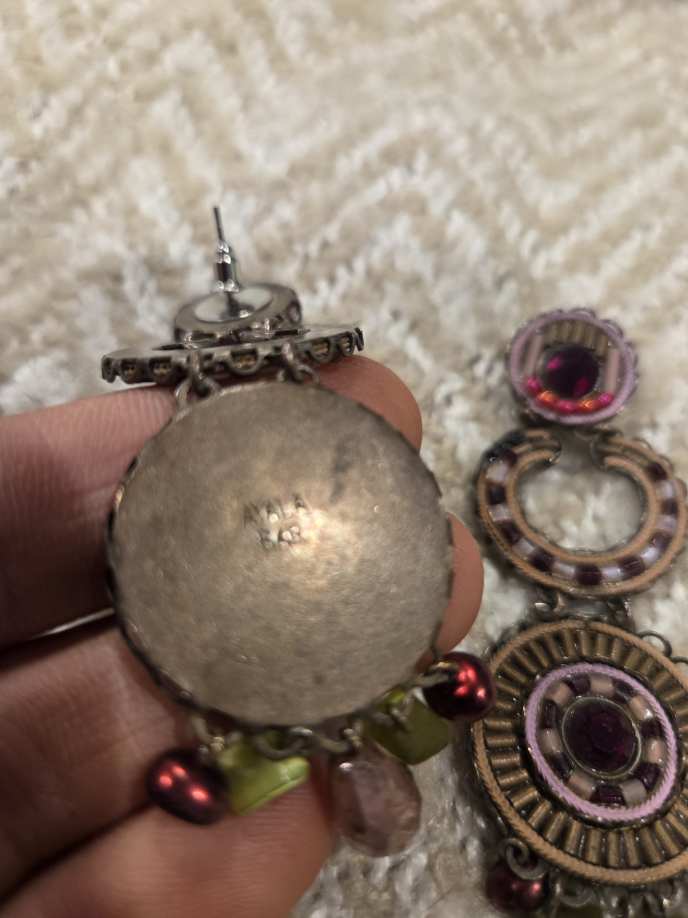 Bohemian Pink & Purple Multi-Bead Drop Earrings - Picture 3 of 5